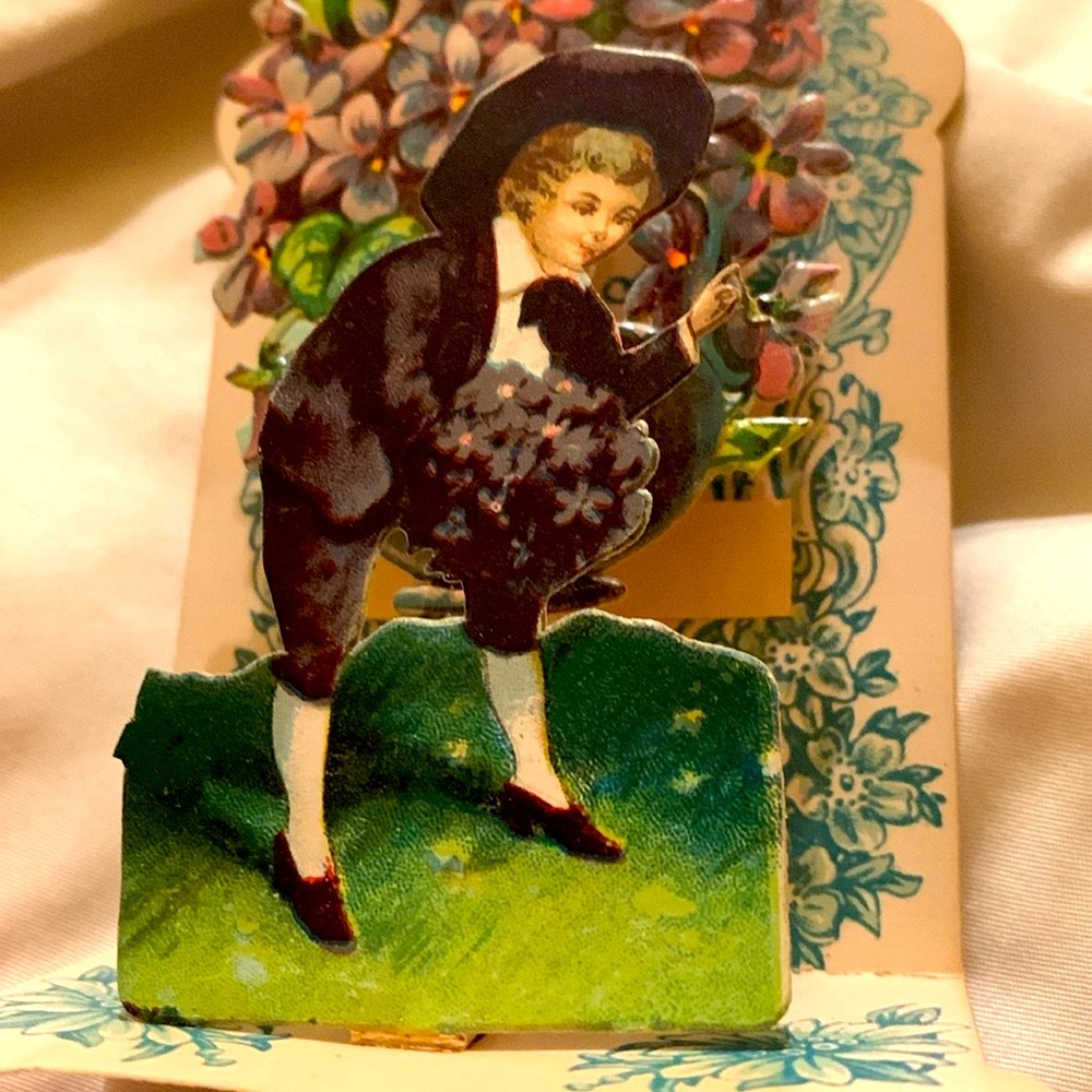 Vintage antique 100 year old Valentine sweetheart card 3D pop up violets Love